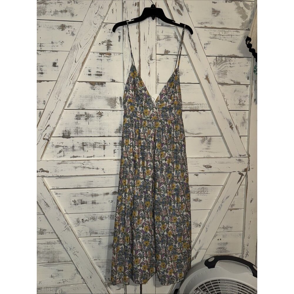 Storia Floral Maxi Dress Size L Multicolor V Neck Strappy Tiered Flowy Boho Chic